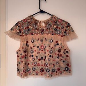 Needle & Thread Embroidered Floral Mesh Blouse